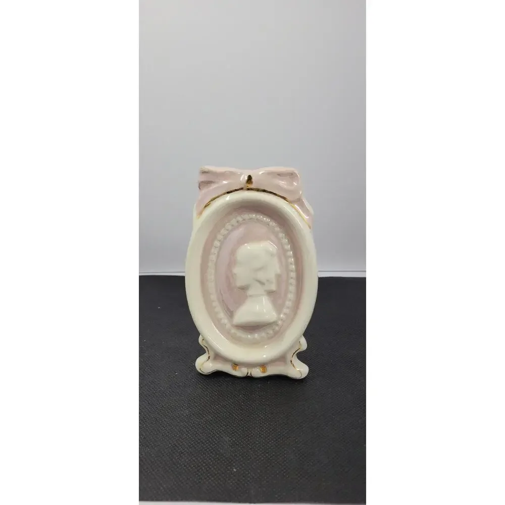 Vintage Victorian Style Cameo Ceramic Vase Planter Pink Gold Trim Shabby Chic